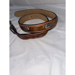 Badger Mens Belt Sz 42 Hand Tooled Moose Medallions Silver Hardware 1.5" Wide
